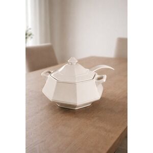 Vintage White Soup Tureen with Lid and Ladle | Octagonal Serving Dish